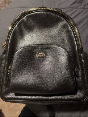 COACH Black Pebbled Leather Backpack with Gold Hardware